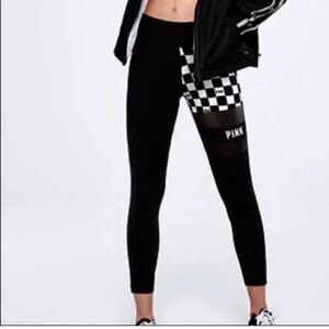 PINK VS RARE/ HTF CHECKERED YOGA LEGGING PANTS L